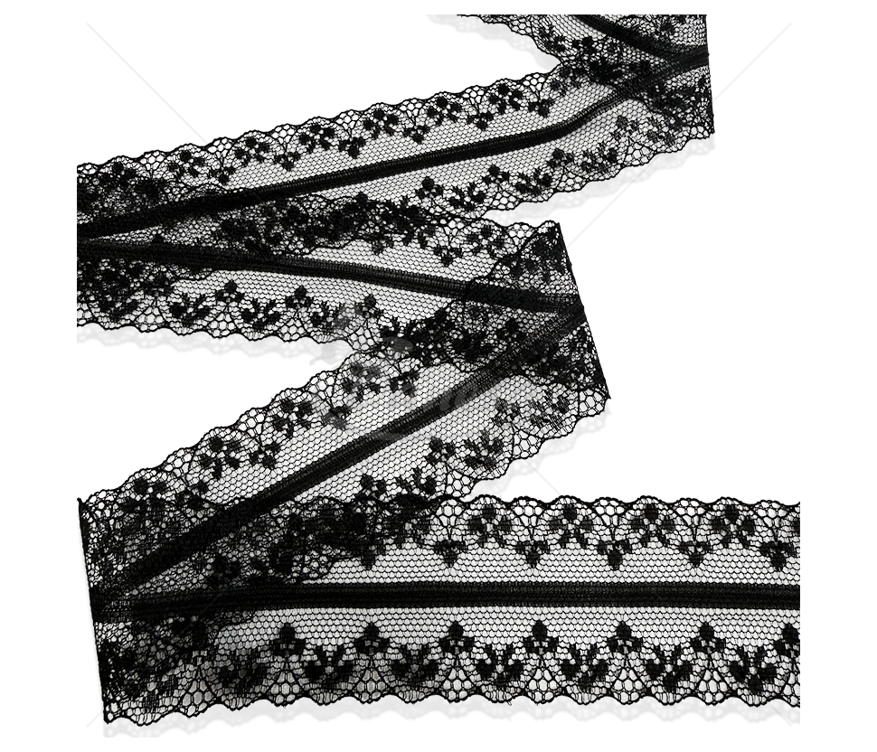 Symmetrical Synthetic Lace Trim with Decorative Openwork Pattern, 35 mm