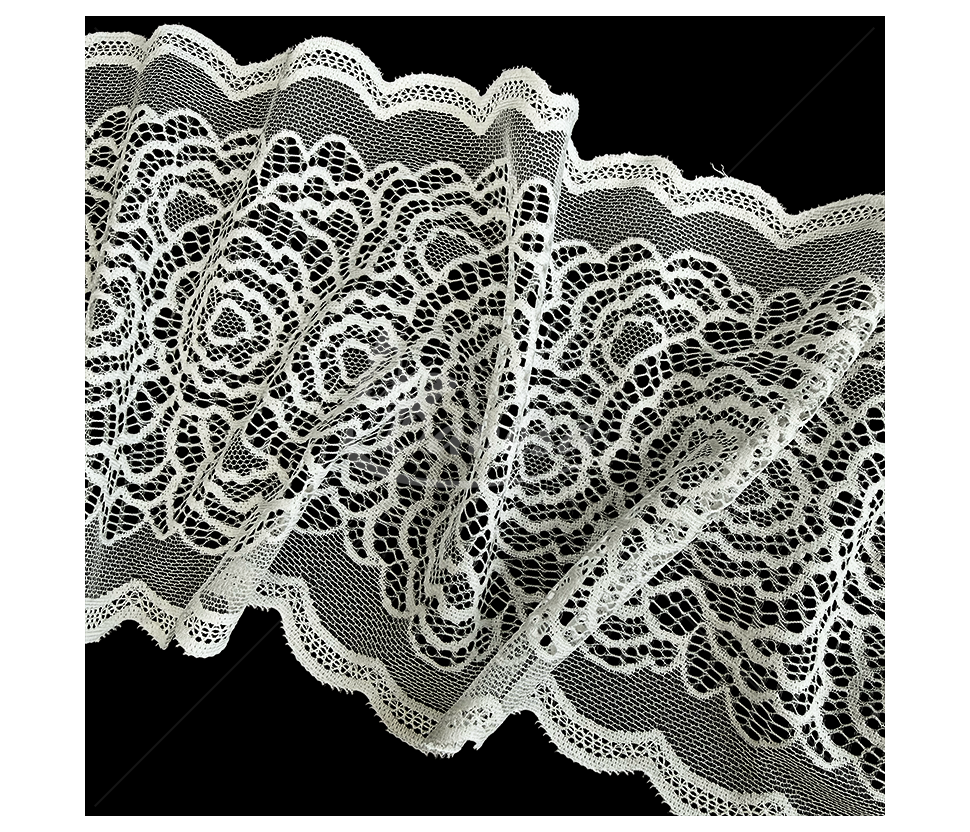 Wide Milk White Synthetic Lace with Rose Pattern, 186 mm