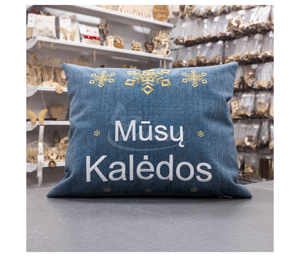 Embroidered Wool Pillow "Our Christmas"