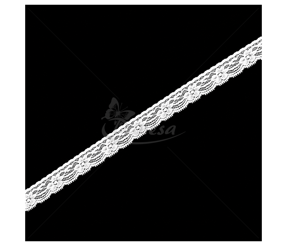 Stretchy synthetic lace with a floral pattern, 2.5 cm (snow white and milky white)