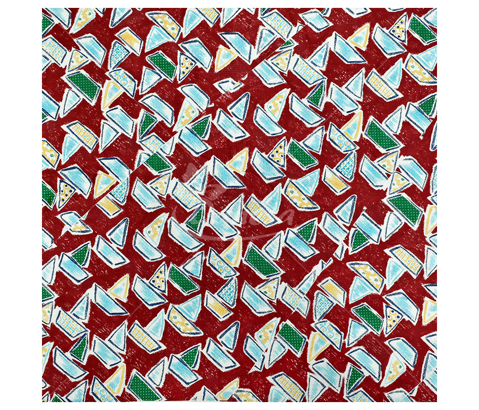 Natural silk in coupons, "Ships", red color
