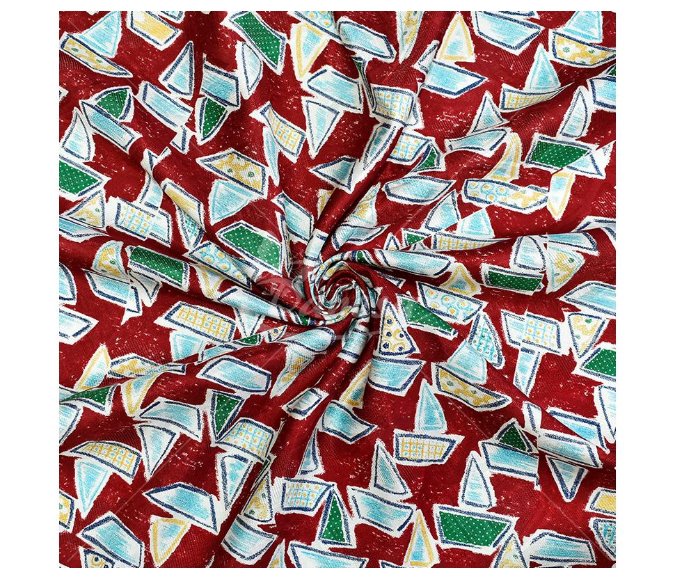 Natural silk in coupons, "Ships", red color