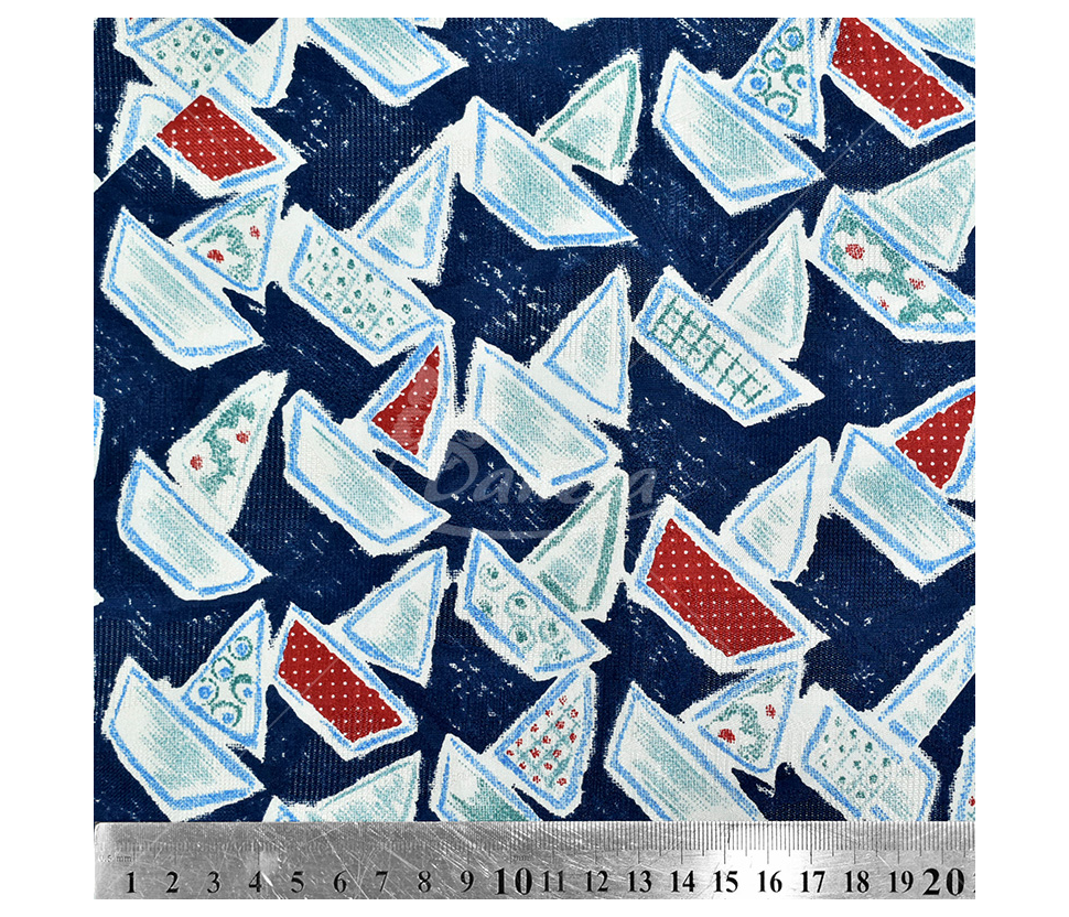 Natural silk in coupons, "Ships", blue color