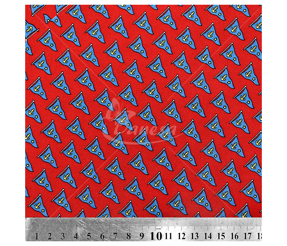 Natural silk in coupons, "Flags", red color