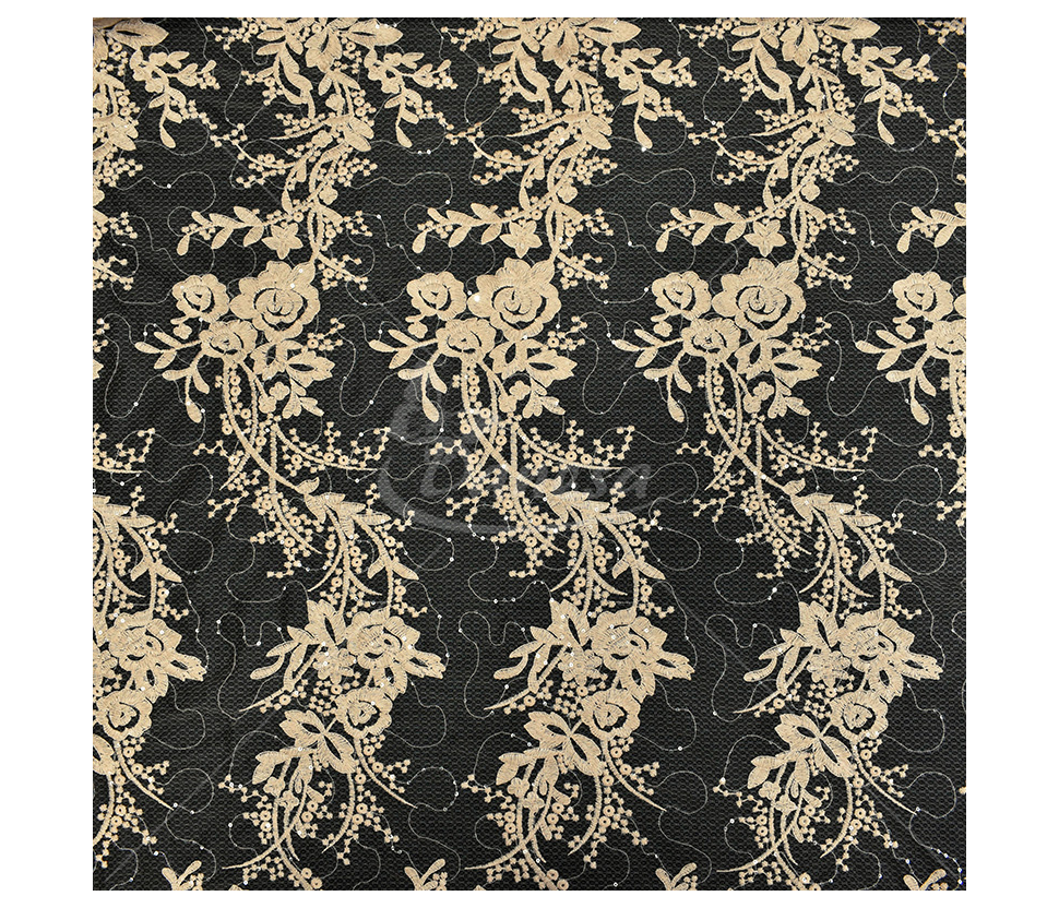 Guipure, with a floral pattern and embroidered with sequins, dark sand color