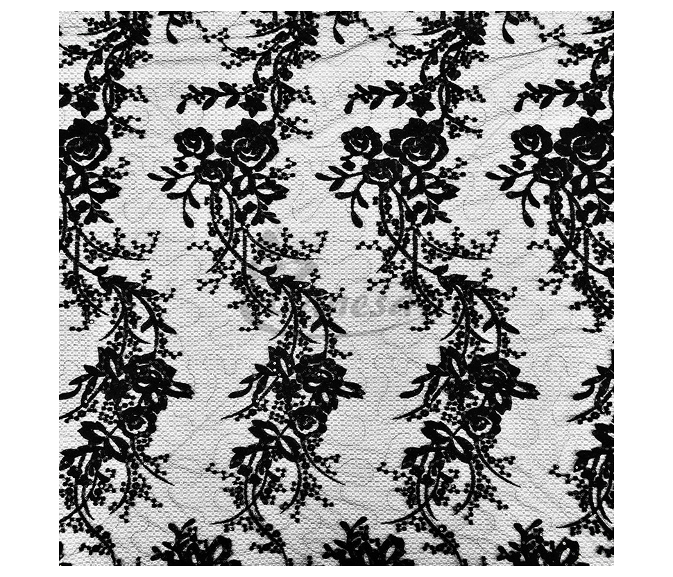 Guipure, with a floral pattern and embroidered with sequins, black color