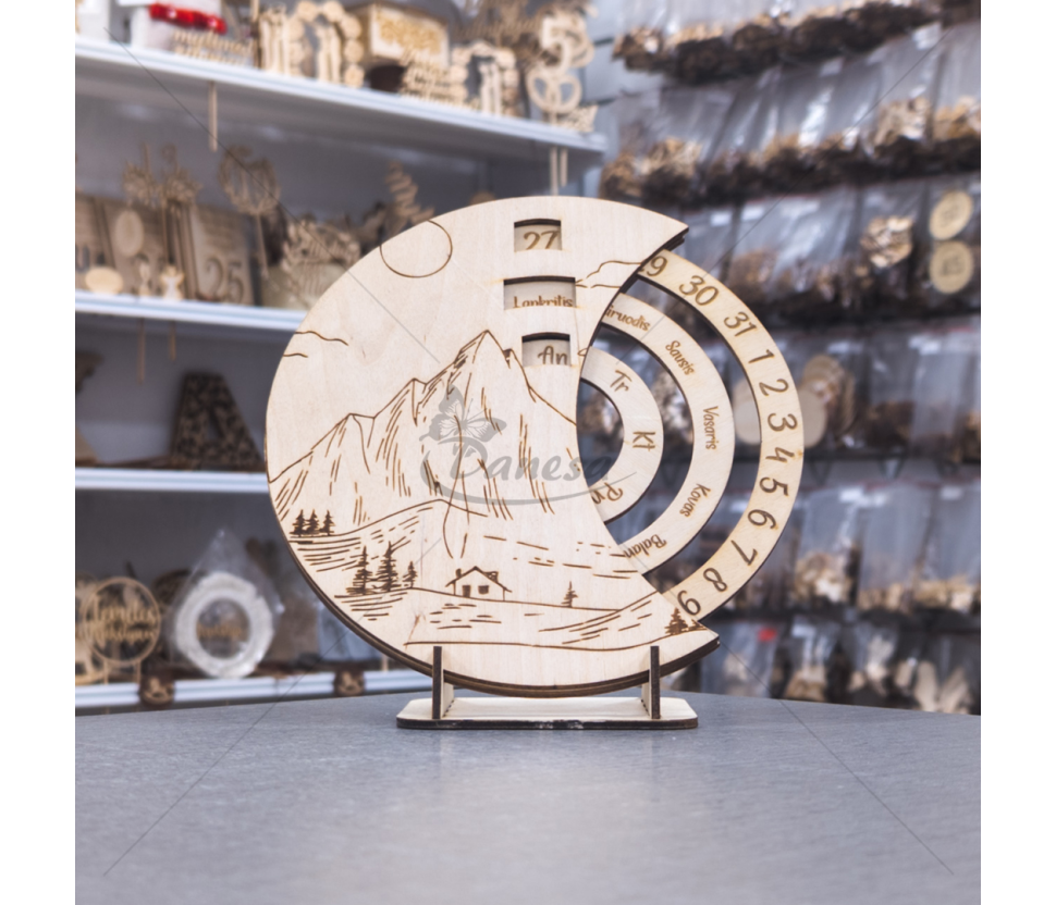 Wooden Calendar Clock "Mountain"