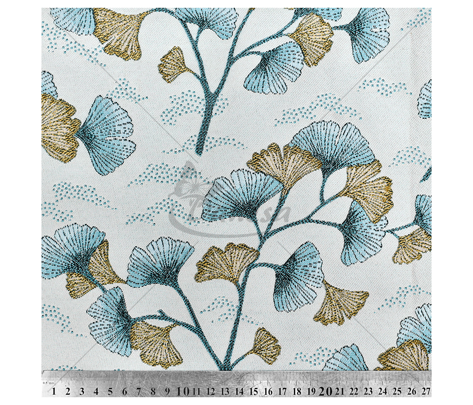 Tapestry "Ginkgo Leaves", light blue/gold color