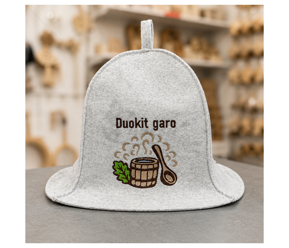 Шапка для бани из шерстяного фетра с вышивкой «Duokit garo»
