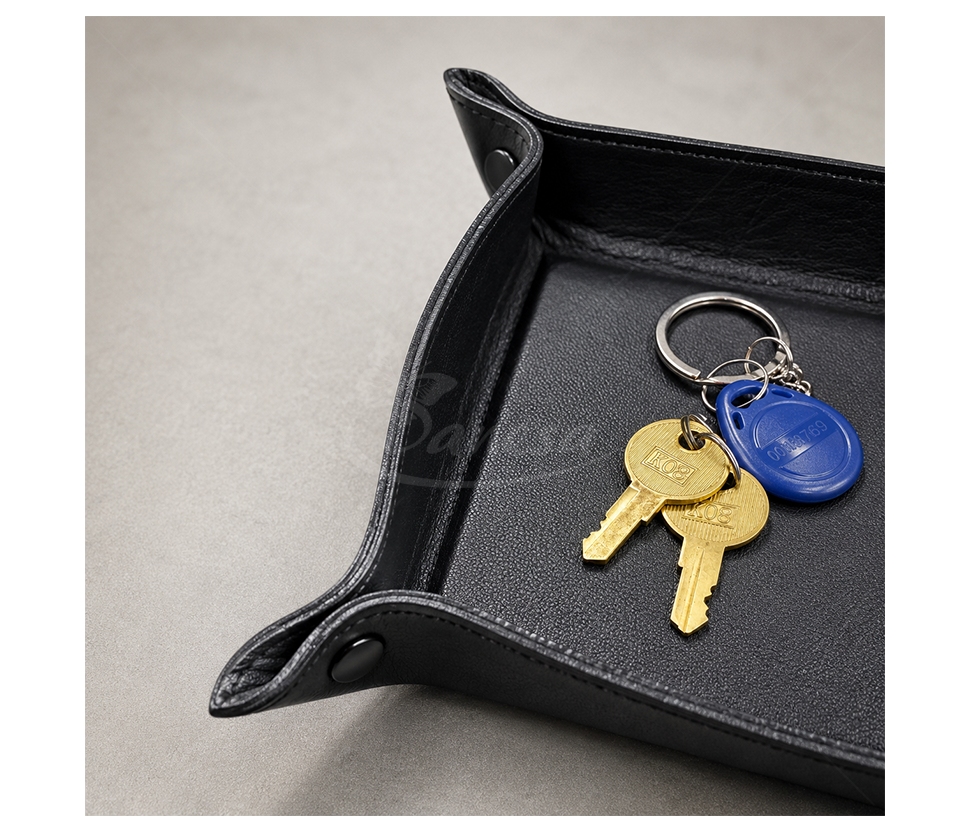 Black genuine leather valet tray for storing small items