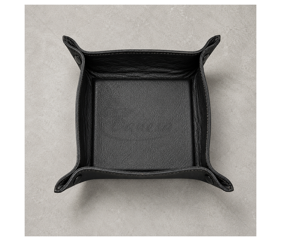 Black genuine leather valet tray for storing small items