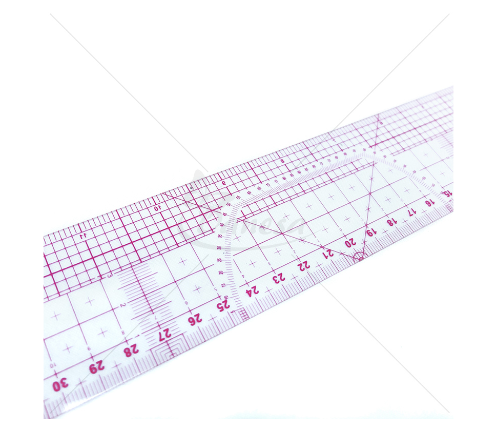 Permatoma liniuotė 60 cm – cm ir colių gradacija, su matlankio žymomis