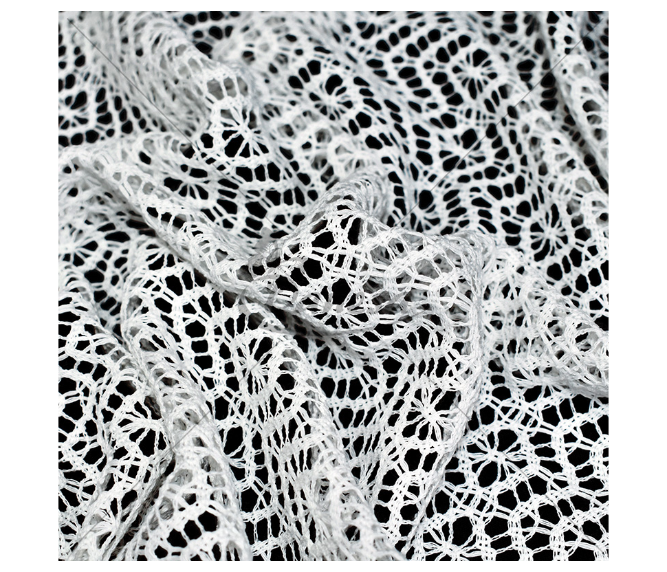 Crocheted guipure, geometric pattern - rhombus, white color