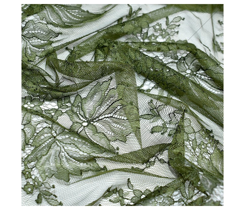 Light guipure with a delicate leaf pattern, khaki color