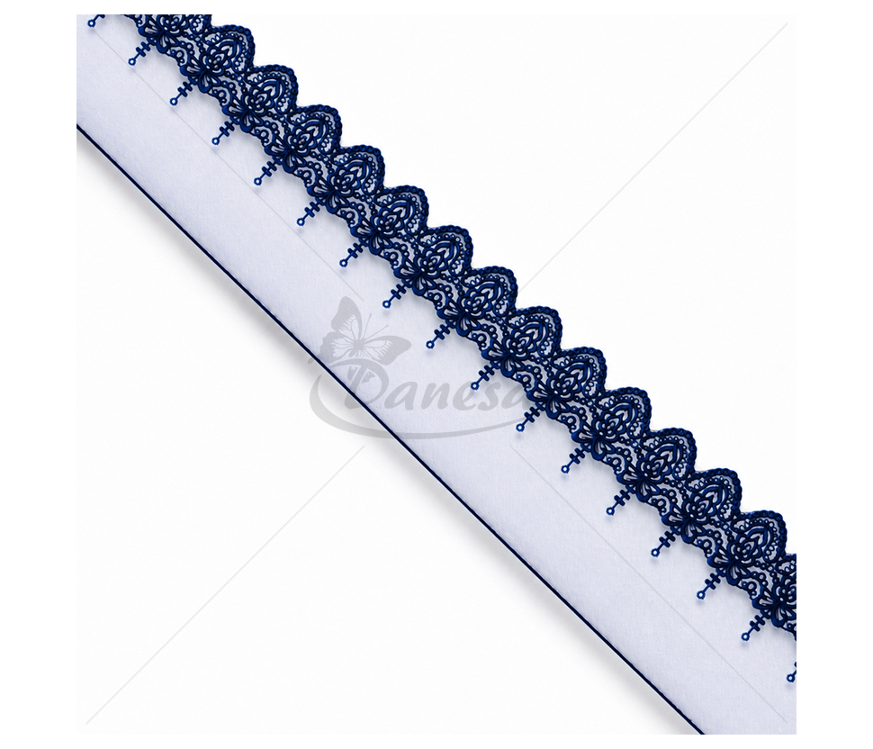 Wide Tulle Lace with Cotton Embroidered Ornamental Pattern, 22 cm