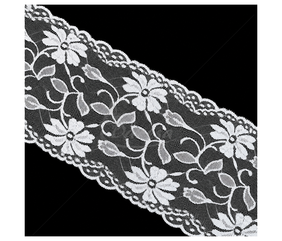 Wide Stretch Synthetic Tulle Lace with Floral Pattern, 153 mm