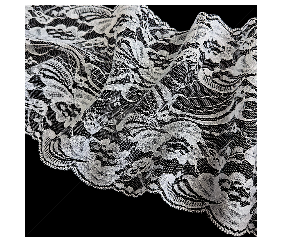 Wide White Synthetic Lace with Leaf Ornament, 175 mm