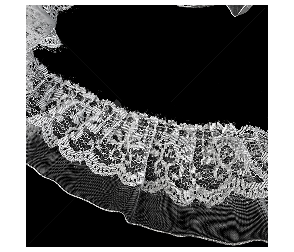 White Decorative Gathered Lace with Tulle Edge, 45 mm