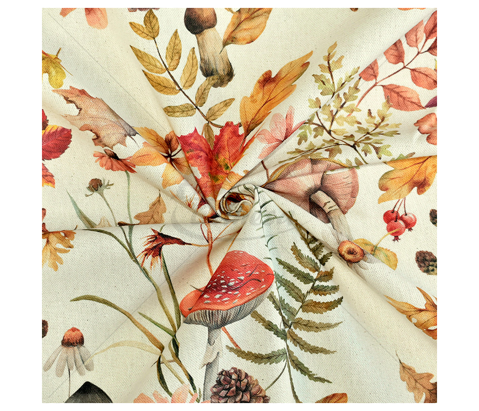 Linen imitation, leaves and mushrooms pattern