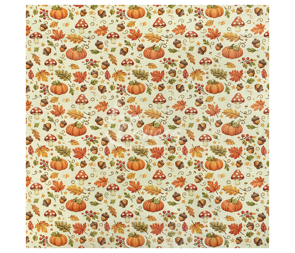 Linen imitation, leaves and pumpkins pattern