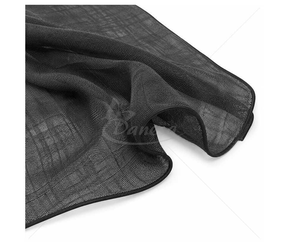 Black Sheer Curtain Fabric with Linen-Look Weave and Weighted Hem, 3.25 m