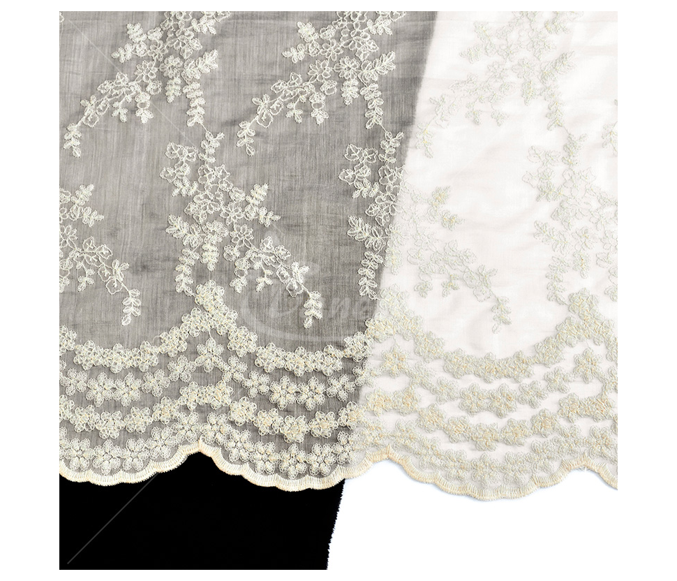 Embroidered Guipure Lace Fabric with Tencel and Floral Design