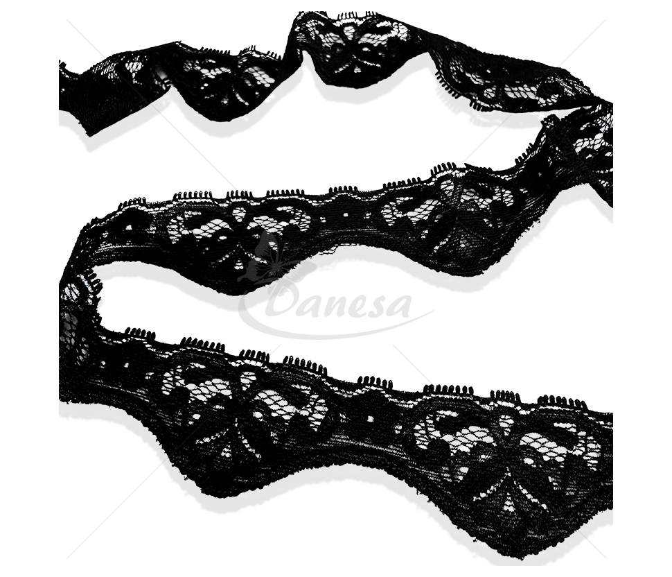 Elastic Synthetic Lace Trim with Openwork Decorative Pattern, 40 mm