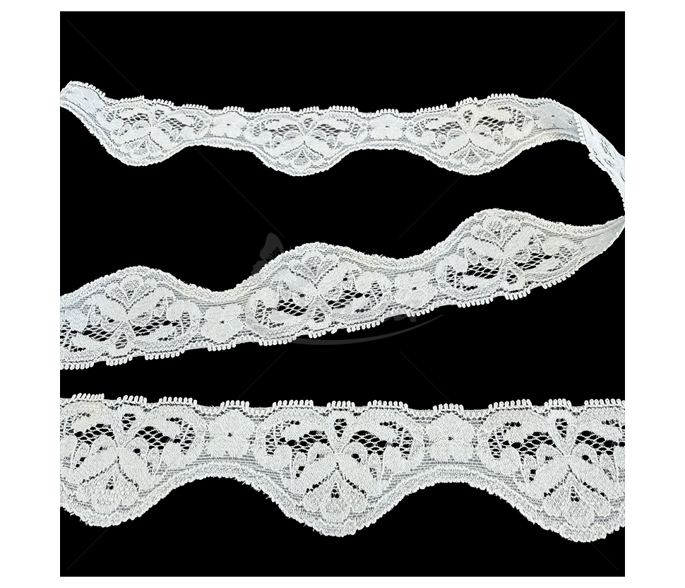 Elastic Synthetic Lace Trim with Openwork Decorative Pattern, 40 mm