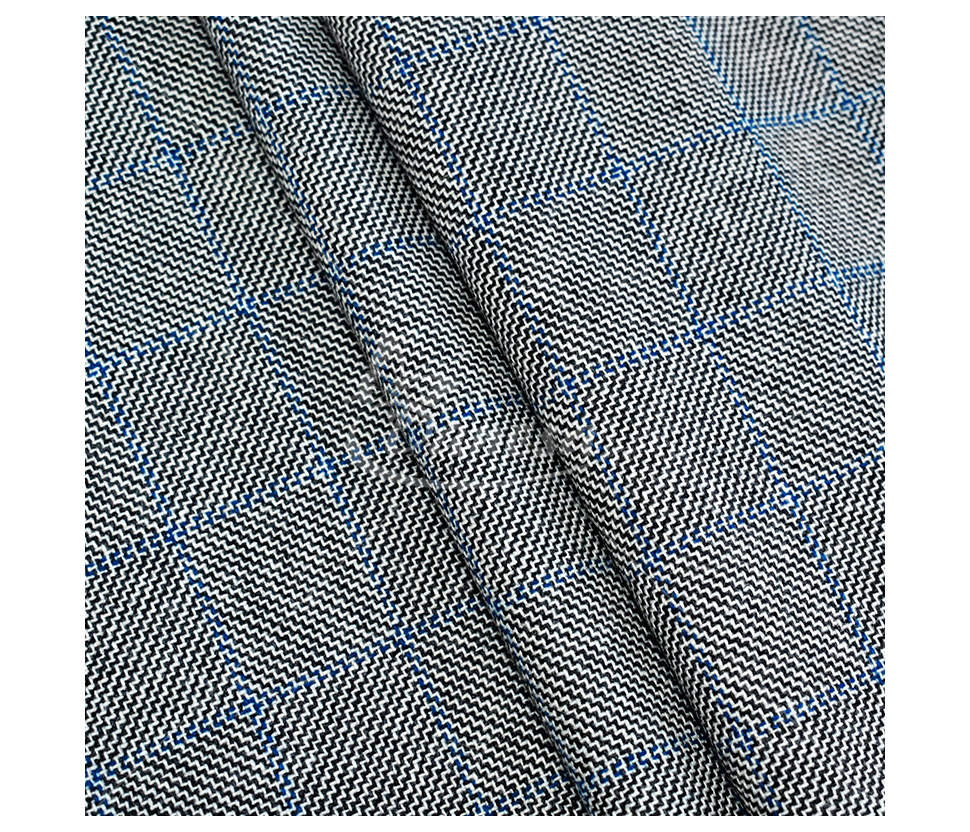Suit fabric, checkered, black/white pattern with blue stripes