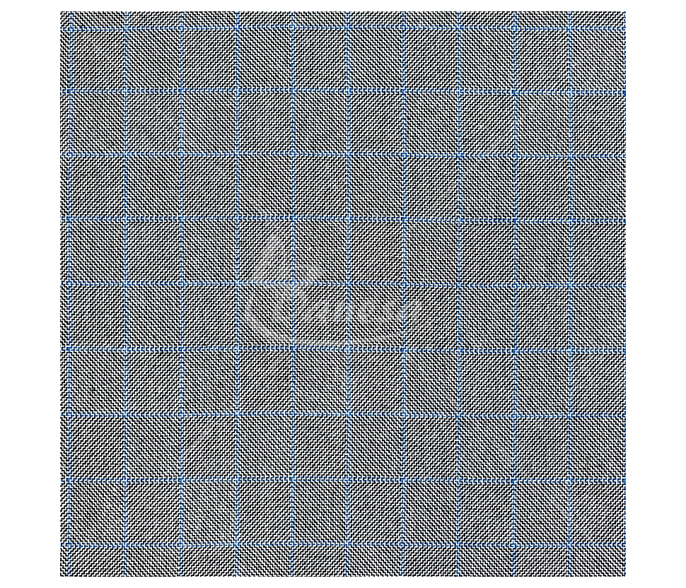 Suit fabric, checkered, black/white pattern with blue stripes