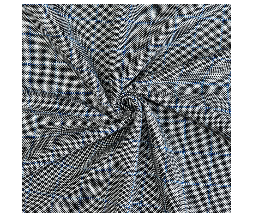 Suit fabric, checkered, black/white pattern with blue stripes
