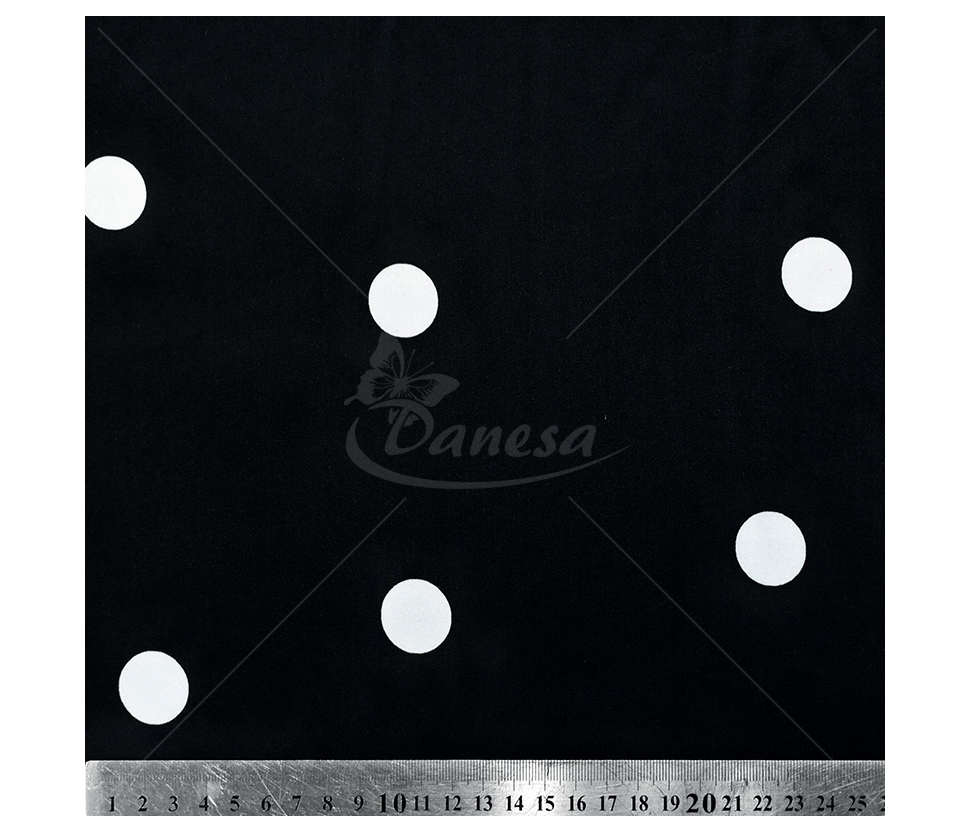 Viscose Fabric with White Polka Dots, Black