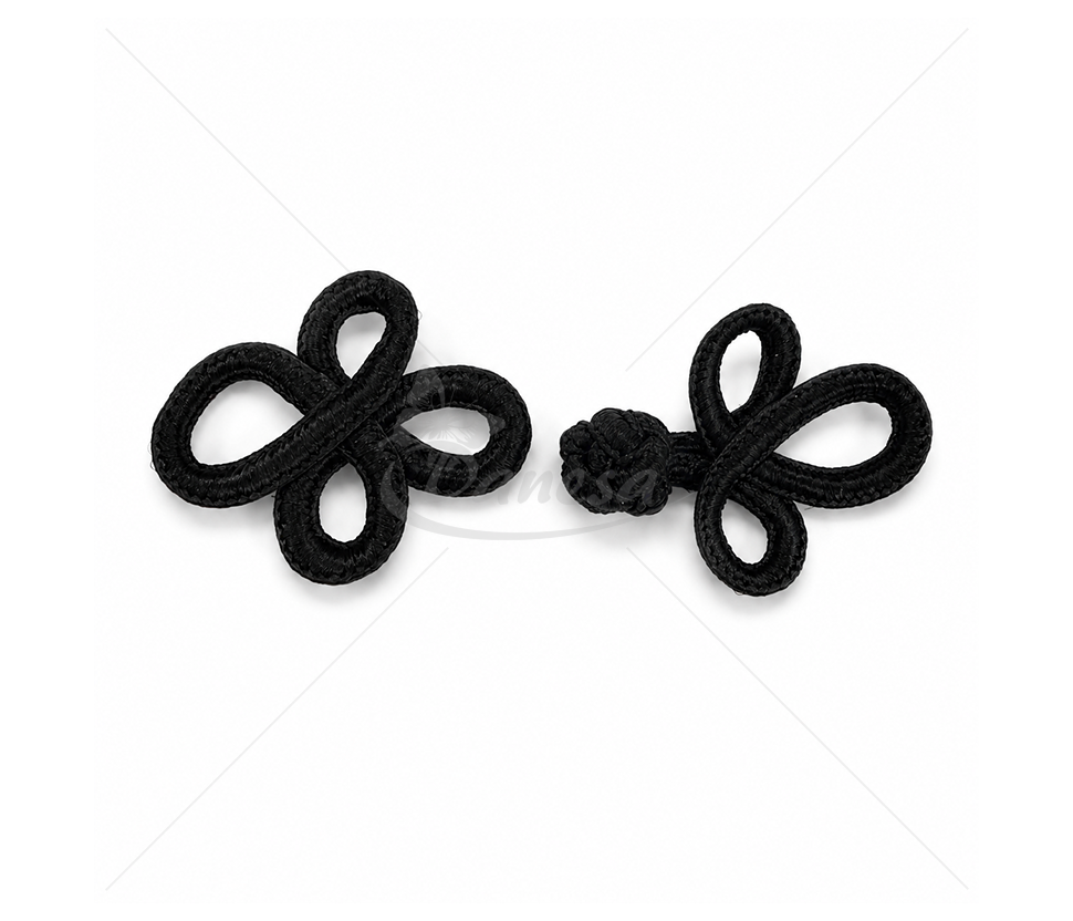 Black Decorative Cord Closure for Clothing (Approx. 6 × 3.2 cm)