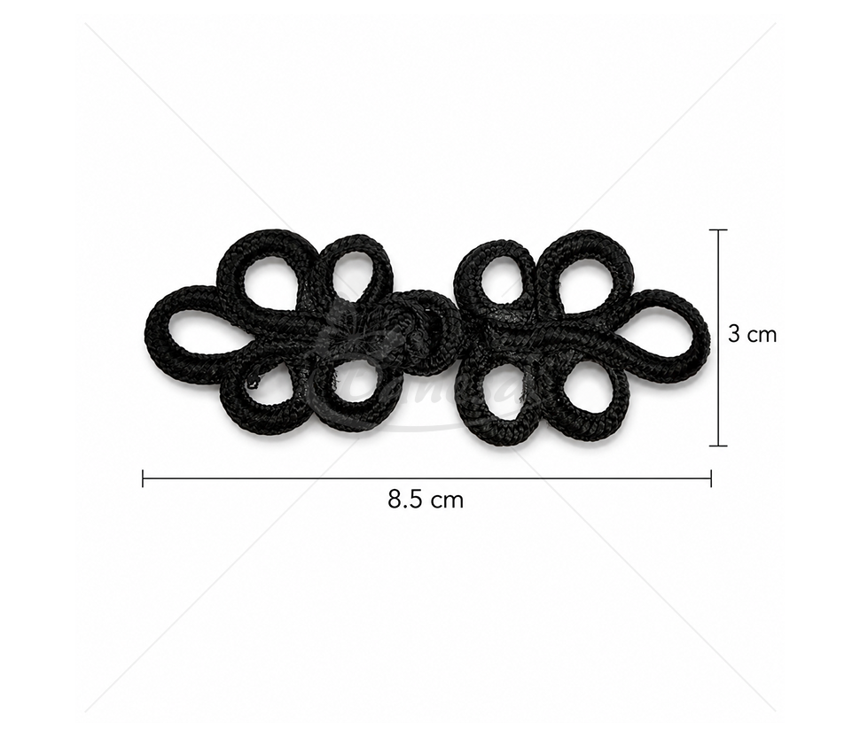 Juodas dekoratyvinis virvelinis užsegimas drabužiams (Apie 8,5 × 3 cm)