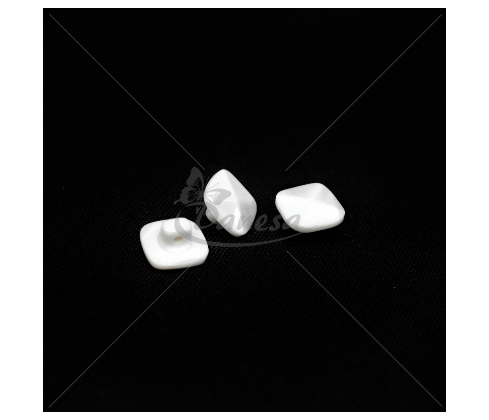 Square white glossy raised diamond-style shank button 18L