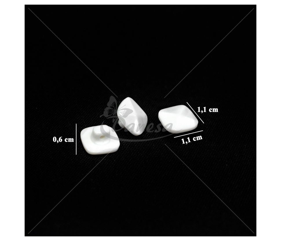 Square white glossy raised diamond-style shank button 18L