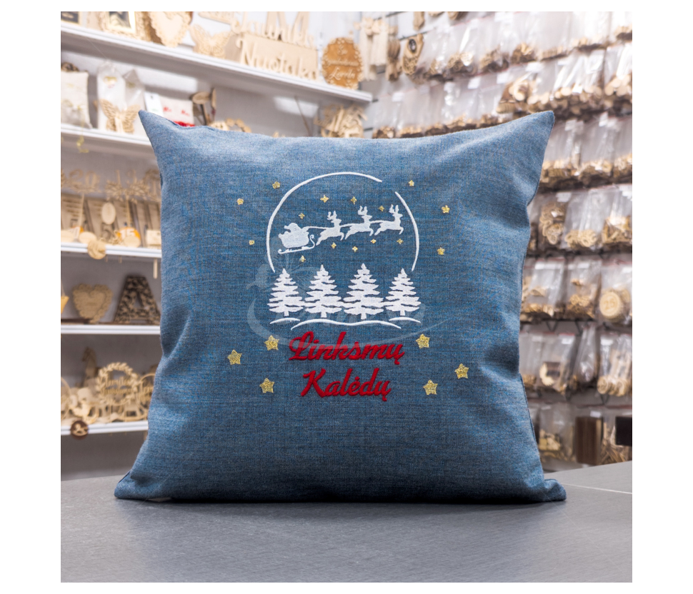 Embroidered Wool Pillow "Merry Christmas"
