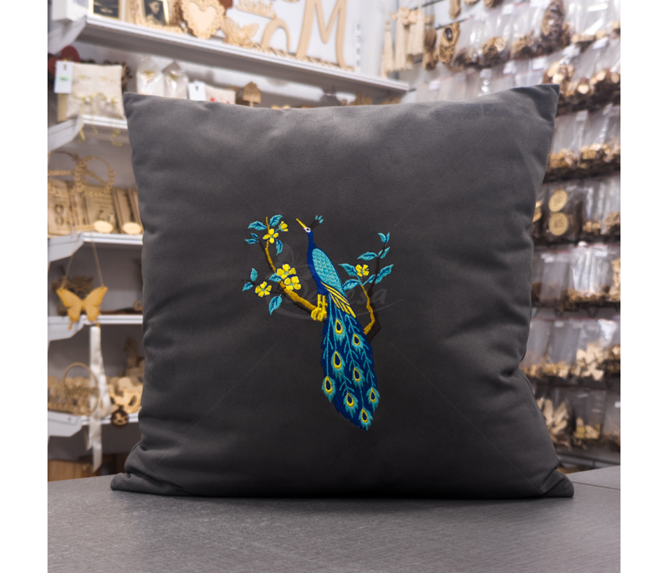 Embroidered Pillow "Peacock"