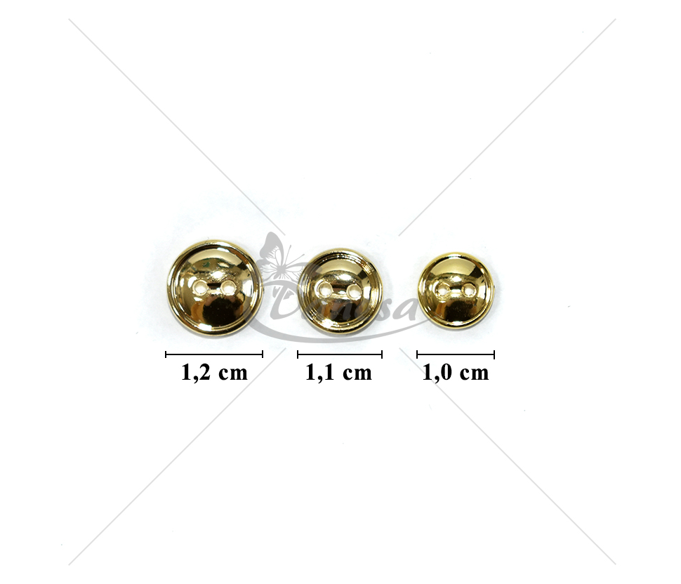 Gold plastic two-hole sewing buttons 16L–20L
