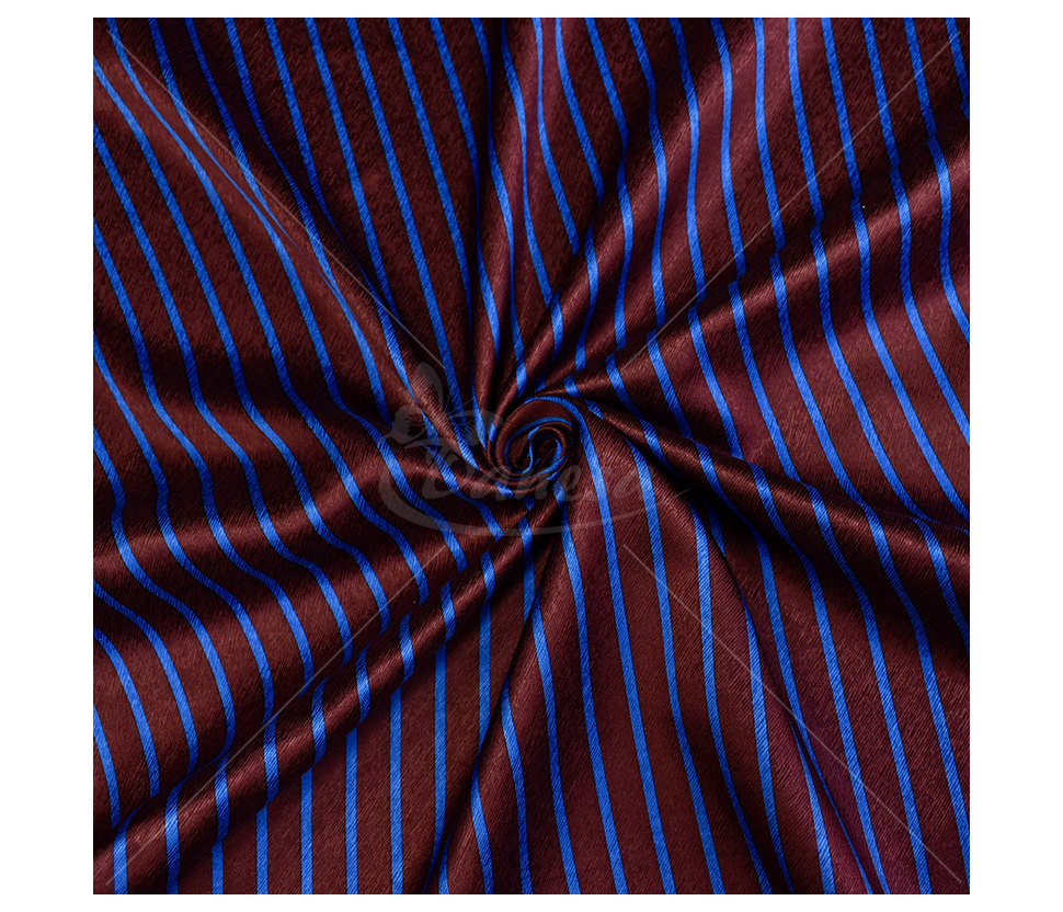Natural silk in coupons, stripped, bordeux/blue color