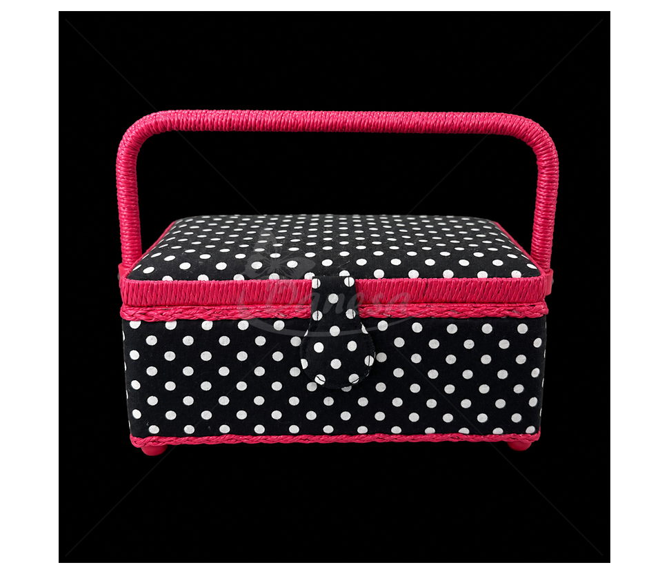 Dekoratyvinė siuvimo reikmenų dėžutė su rankena
