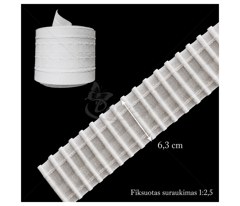 Drapiravimo (raukimo) juostelė su pieštukiniu raukimu, 6,3 cm