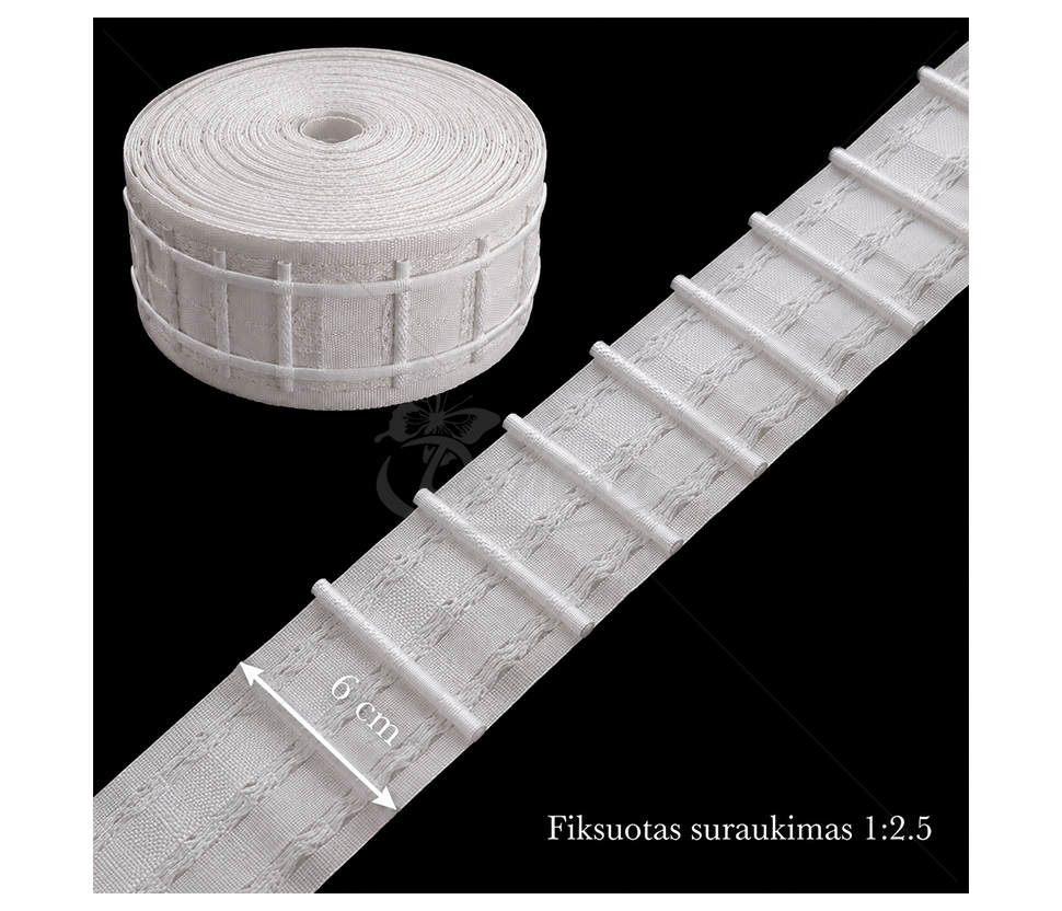 Curtain gathering (drapery) tape with pencil pleat, 6 cm