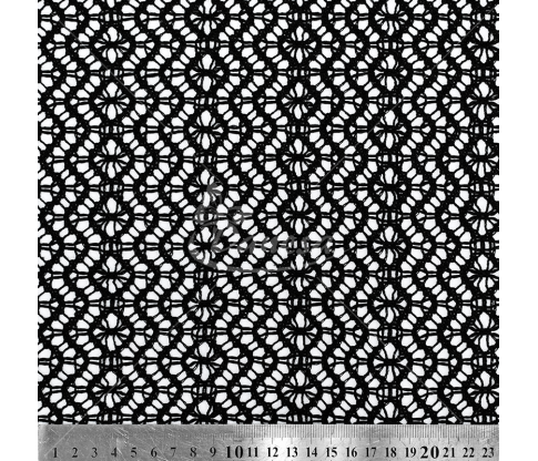Crocheted guipure, geometric pattern - rhombus, black color