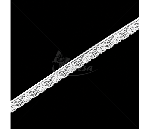 Stretchy synthetic lace with a floral pattern, 2.5 cm (snow white and milky white)