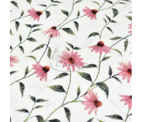 Muslin fabric with “Purple Sunflowers” pattern