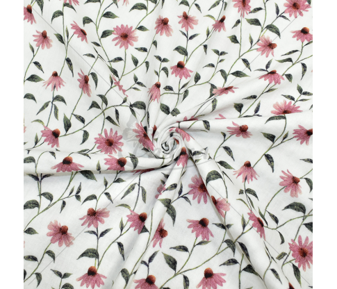 Muslin fabric with “Purple Sunflowers” pattern