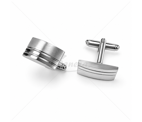 Men’s Elongated Silver-Coloured Metal Cufflinks