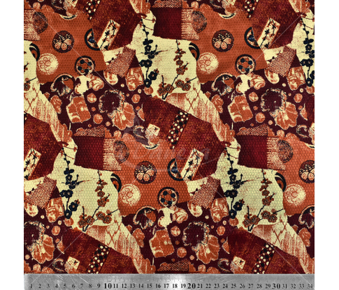 Natural silk, various flower print, orange color
