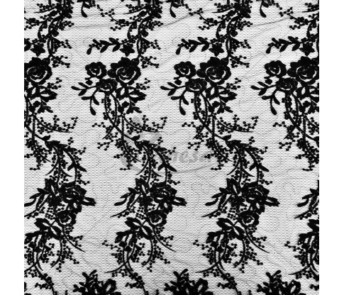 Guipure, with a floral pattern and embroidered with sequins, black color